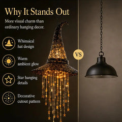 Lighted Hanging Witch Hat Chime โ Halloween Outdoor Decor