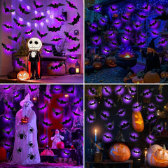 D Halloween Bat & Spider LED Wall Lights โ Self-Adhesive Glow Decor