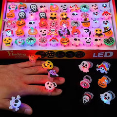 Halloween LED Light-Up Glow Rings (20/50 Pack) โ Pumpkin, Ghost & Spider