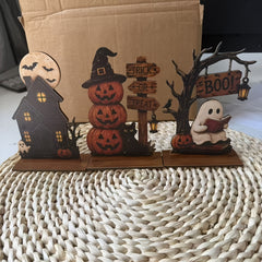 ๐ 3-Pcs Halloween Spooky Table Statues โ Ghost, Pumpkin & Black Cat