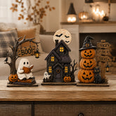 🎃 3-Pcs Halloween Spooky Table Statues – Ghost, Pumpkin & Black Cat