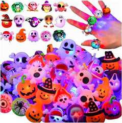 Halloween LED Light-Up Glow Rings (20/50 Pack) โ Pumpkin, Ghost & Spider