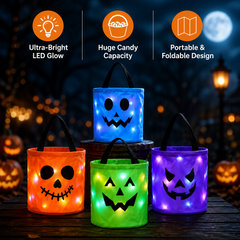 LED Light-Up Halloween Pumpkin Candy Bag โ Trick-or-Treat Bucket