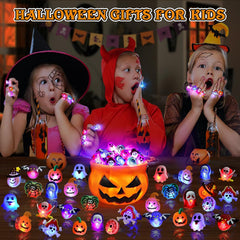 Halloween LED Light-Up Glow Rings (20/50 Pack) – Pumpkin, Ghost & Spider